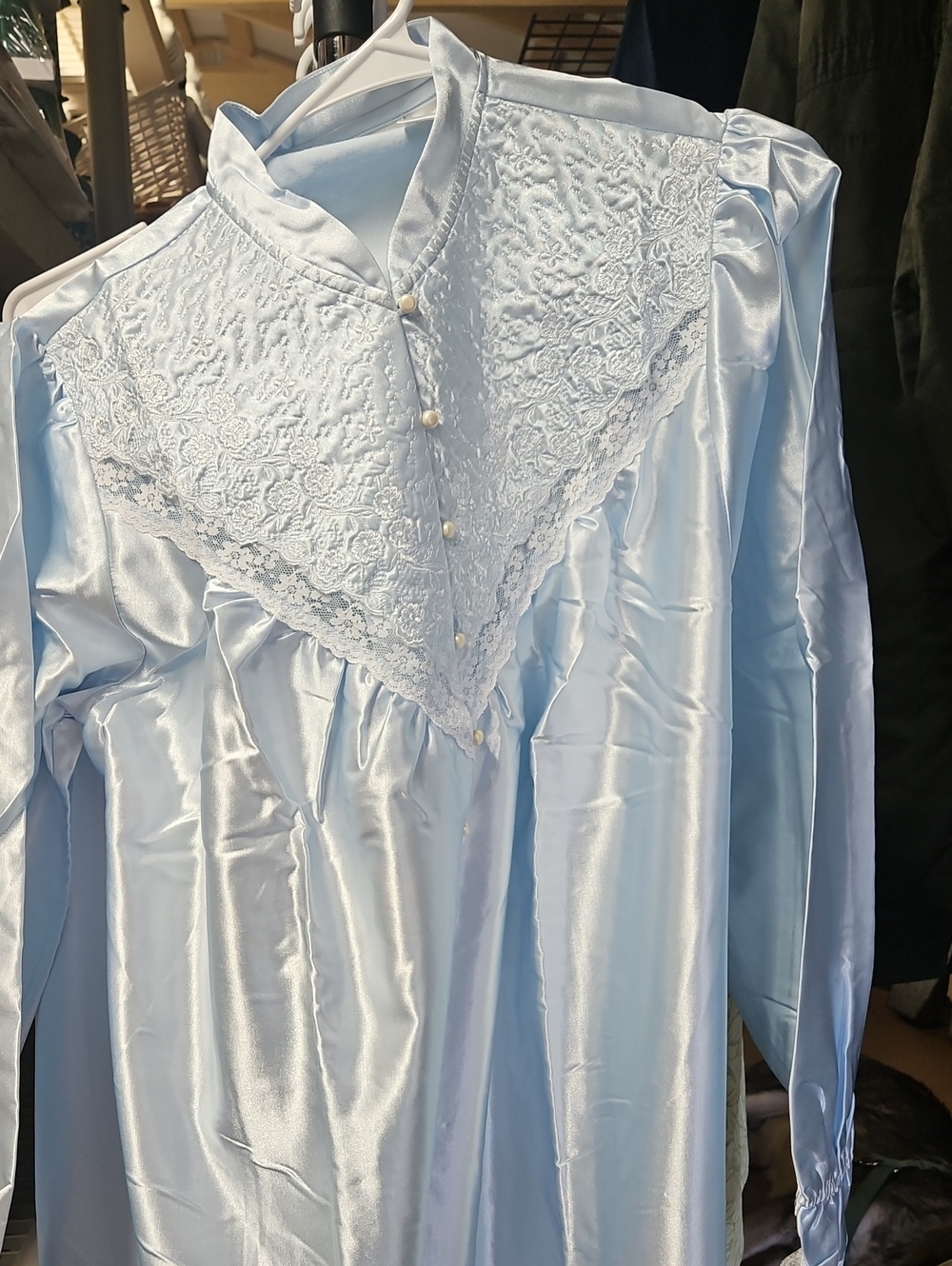 NW-1 Light Blue Lace Yoke Satin Women’s  NIGHT GOWN.